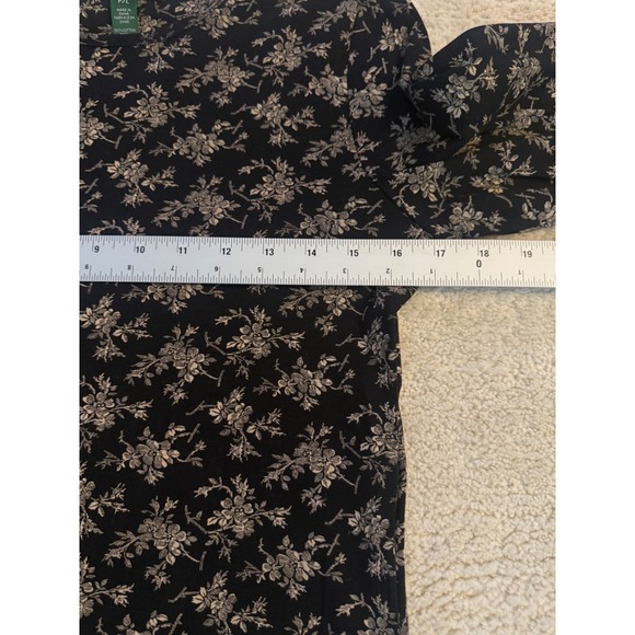 Lauren Ralph Lauren Petite Black Floral Long Sleeve Shirt Top P/L Cotton - Picture 2 of 5